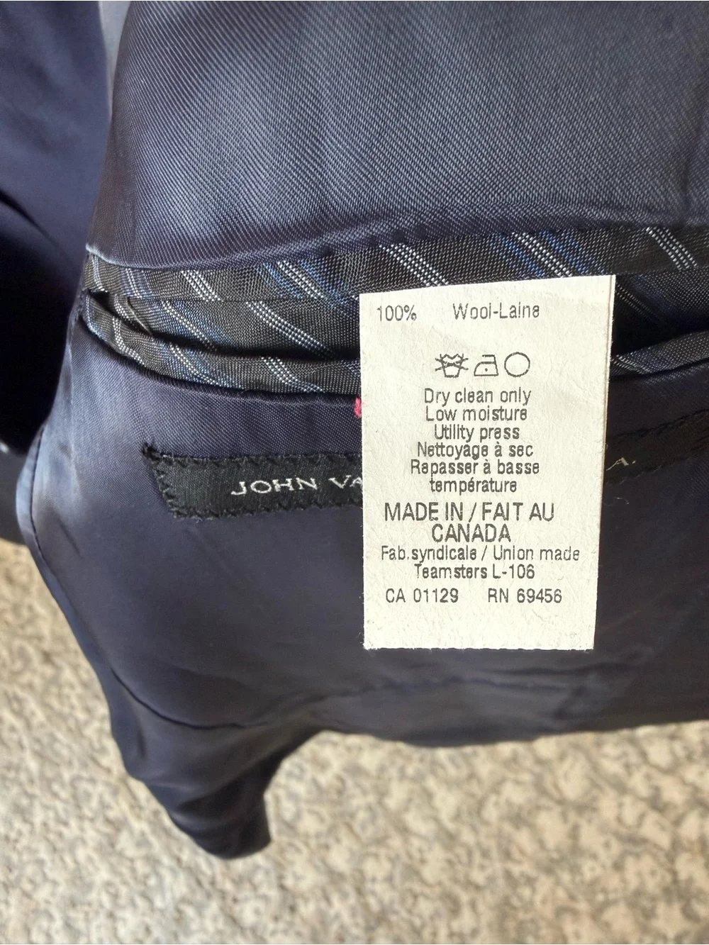 John Varvatos USA 44R Dark Navy 100% Wool Sport Coat Blazer, MSRP $675, EUC